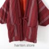 Woman Size Red Traditional Japanese Warm Striped Hanten 9