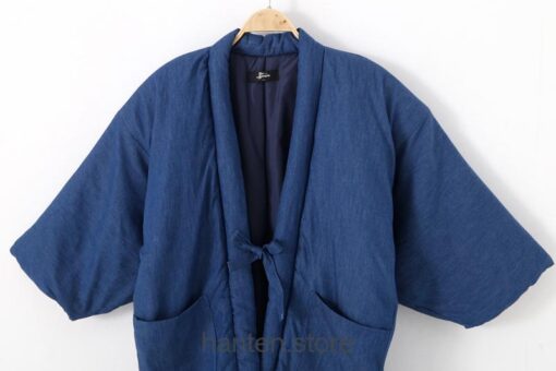 Blue Cozy Traditional Japanese Solid Classic Hanten 5