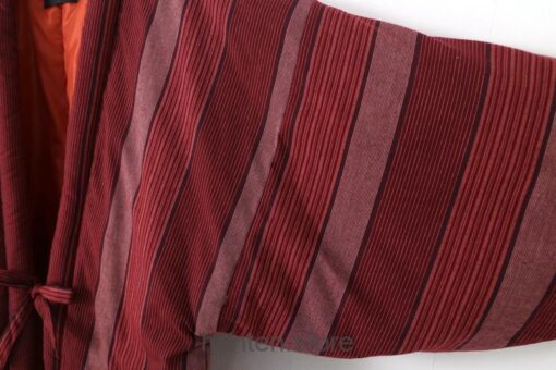 Woman Size Red Traditional Japanese Warm Striped Hanten 10