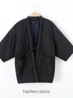Black Cozy Traditional Japanese Solid Classic Hanten 2