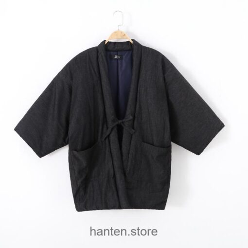 Black Cozy Traditional Japanese Solid Classic Hanten 2