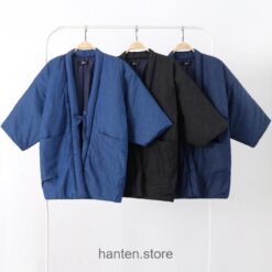 Blue Cozy Traditional Japanese Solid Classic Hanten 1