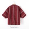 Woman Size Red Traditional Japanese Warm Striped Hanten 11