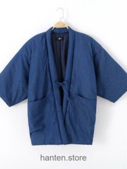 Blue Cozy Traditional Japanese Solid Classic Hanten 2