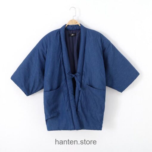 Blue Cozy Traditional Japanese Solid Classic Hanten 2