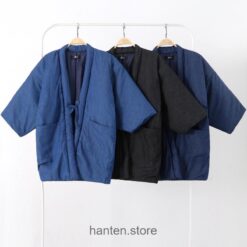 Dark Blue Cozy Traditional Japanese Solid Classic Hanten 1