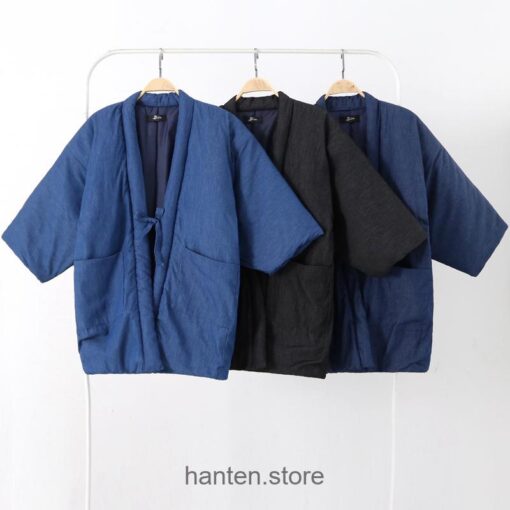 Dark Blue Cozy Traditional Japanese Solid Classic Hanten 1 Dark Blue Cozy Traditional Japanese Solid Classic Hanten 1