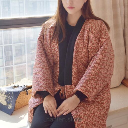 Red Japanese Vintage Wave Crest Hanten 1 Red Japanese Vintage Wave Crest Hanten 1