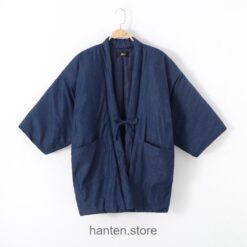 Dark Blue Cozy Traditional Japanese Solid Classic Hanten 2 Dark Blue Cozy Traditional Japanese Solid Classic Hanten 2