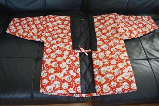 Lucky Cat Thick Warm Cotton-Padded Haori Retro Kimono Style Hanten 7
