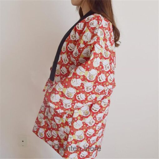 Lucky Cat Thick Warm Cotton-Padded Haori Retro Kimono Style Hanten 3