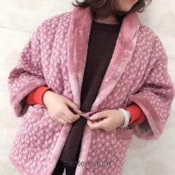 Pink Japanese Kimono Winter Coat Warm Asian Clothing Hanten 1