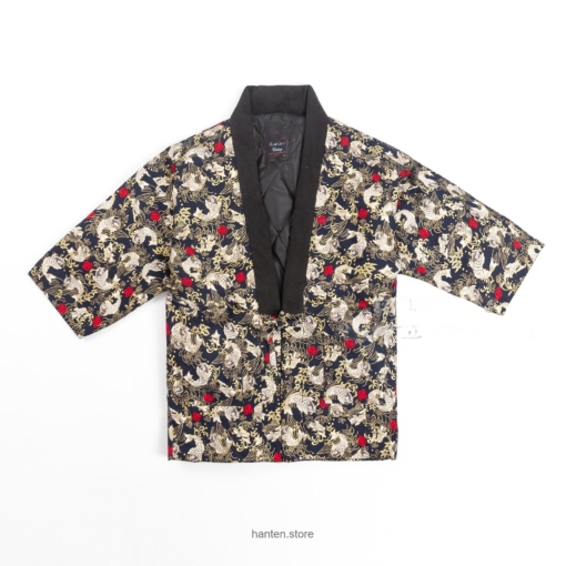 Dark Koi Art Thick Warm Cotton-Padded Haori Retro Kimono Style Hanten 1