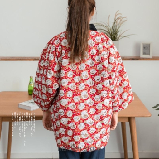 Lucky Cat Thick Warm Cotton-Padded Haori Retro Kimono Style Hanten 2